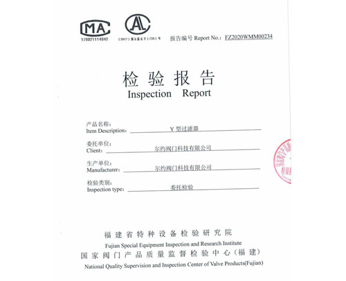 Y型過(guò)濾器檢驗(yàn)報(bào)告